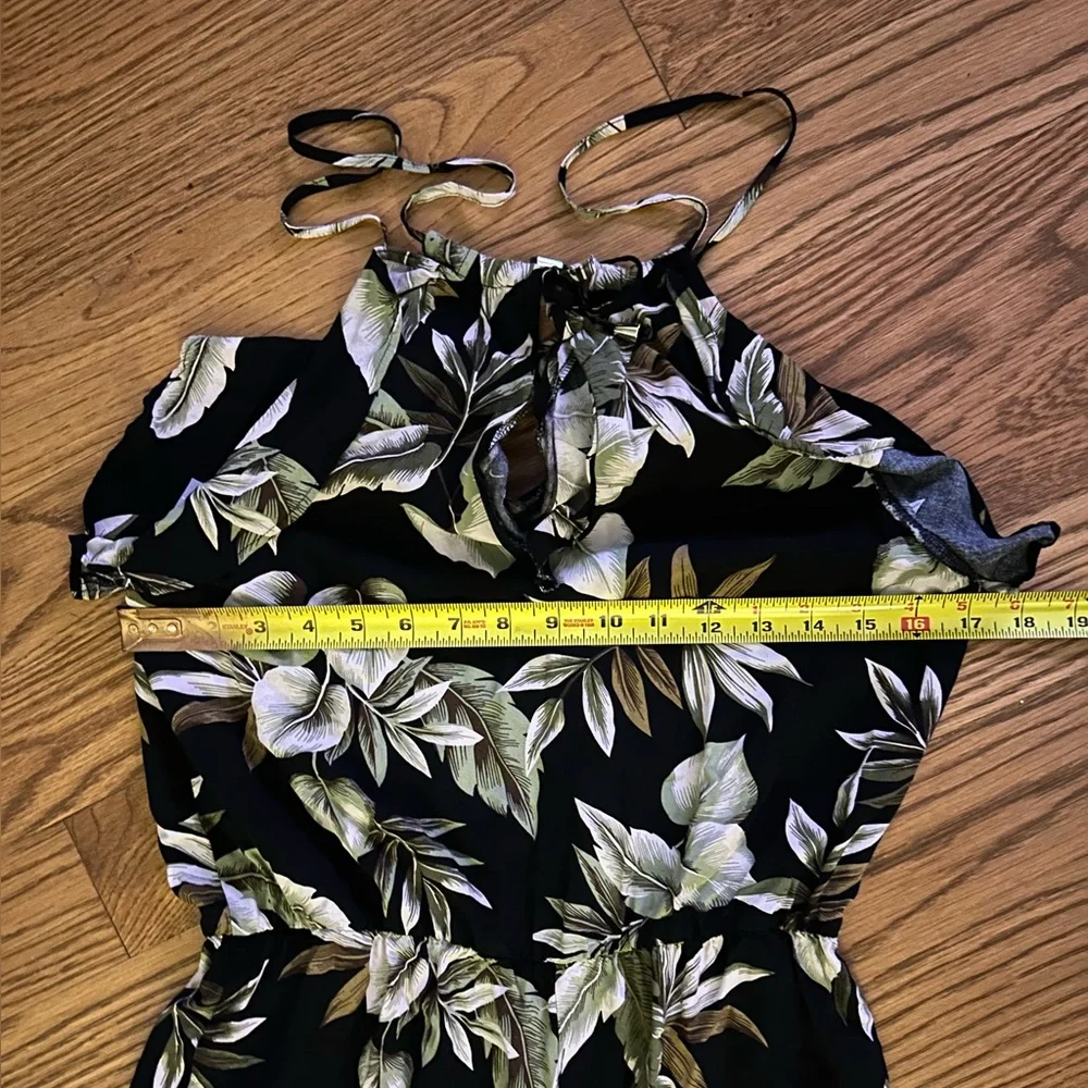 Oasis Jumpsuit Women Palm Print Black‎ Floral Wide Leg Vacay Preppy Halter Top